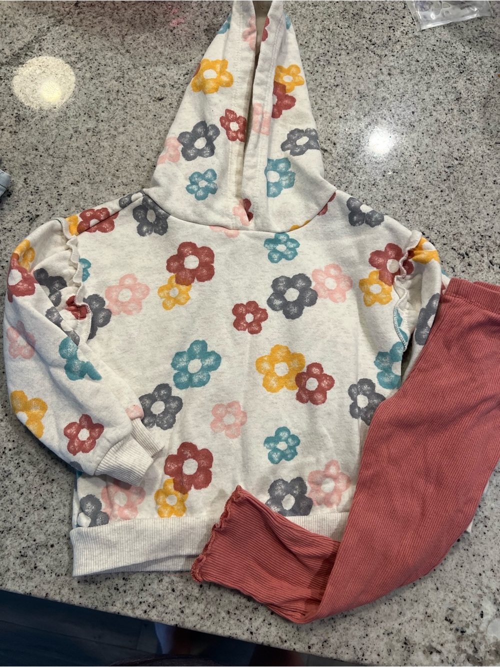 Toddler girl outfit sweatshirt hoodie and ribbed leggings 3T